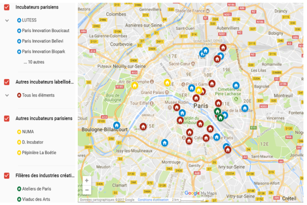 Cartes incubateurs Paris